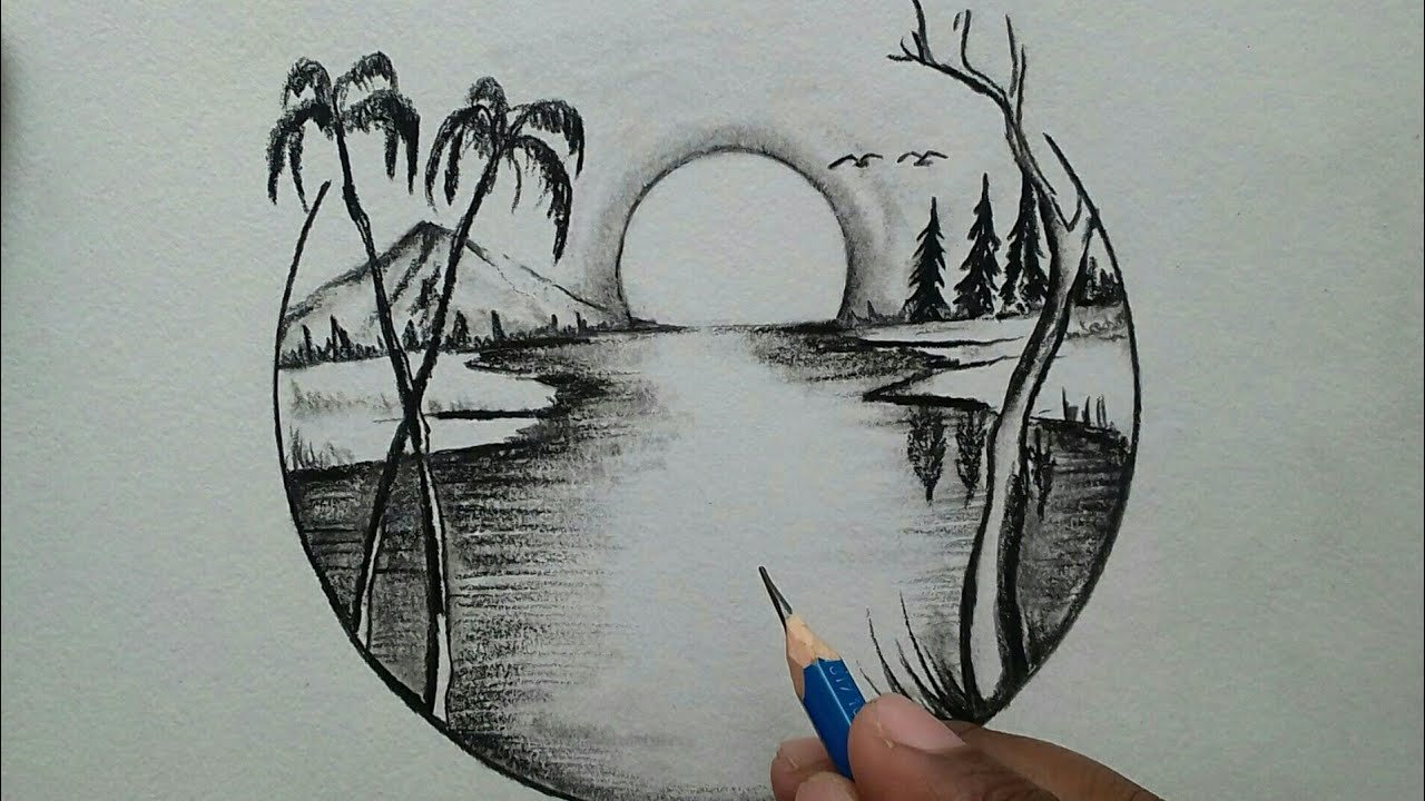 Nature Sketch Drawing Beautiful Image