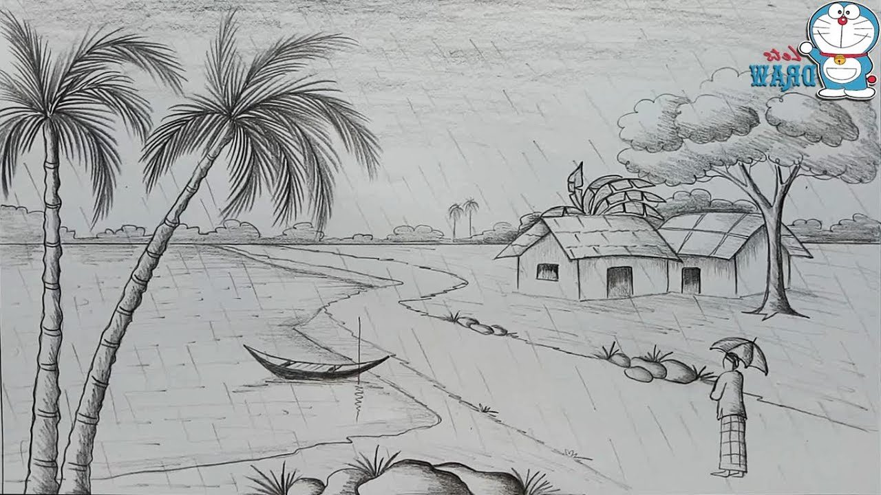 Beautiful Sunset Nature Drawing with Pencil Sketch, Pencil Drawing for  Beginners - YouTube