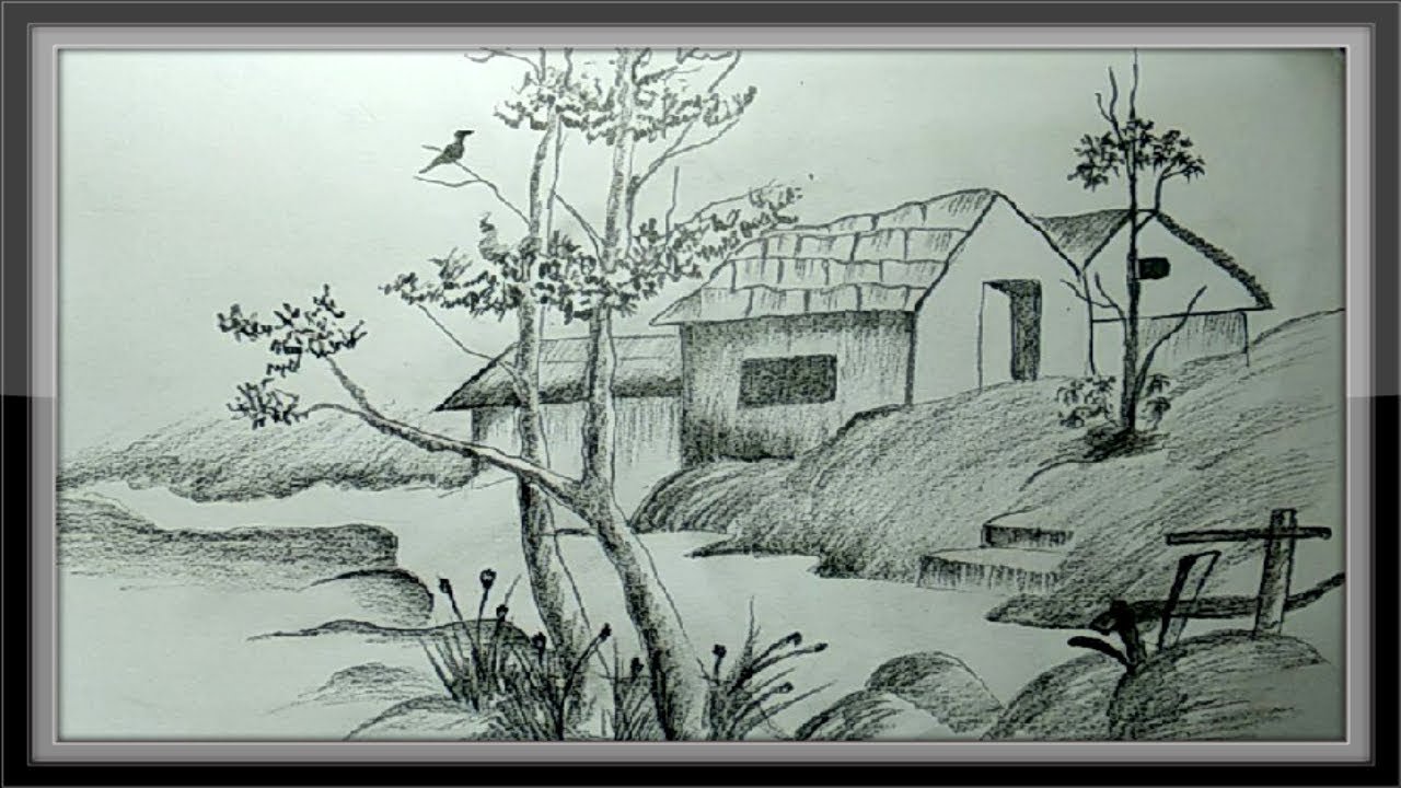 how to draw scenery of nature with pencil step by step - Pencil drawing for  Beginners - YouTube