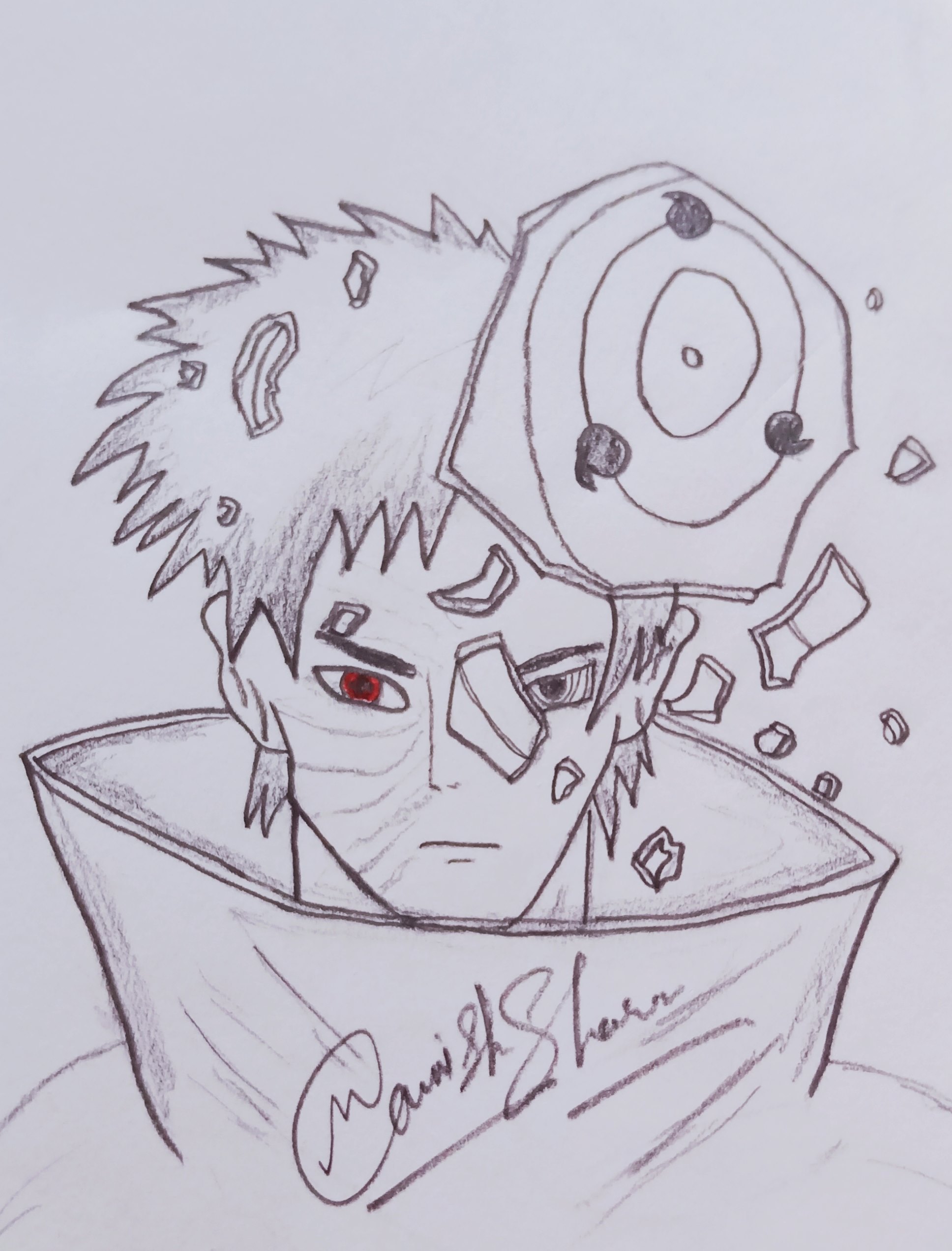 Obito Uchiha Broken Mask Sketch Drawing