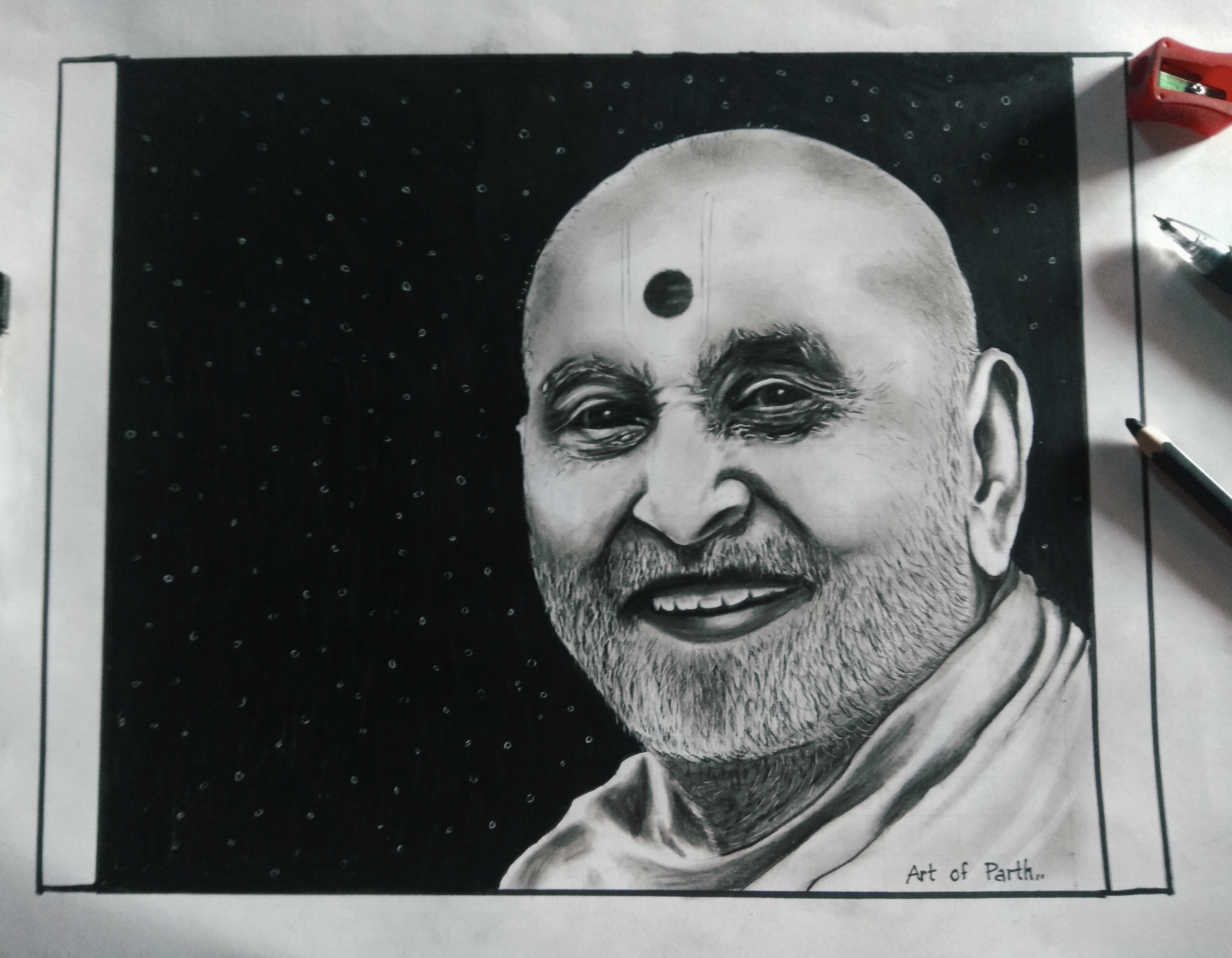 Pramukh Swami Maharaj Pencil Drawing
