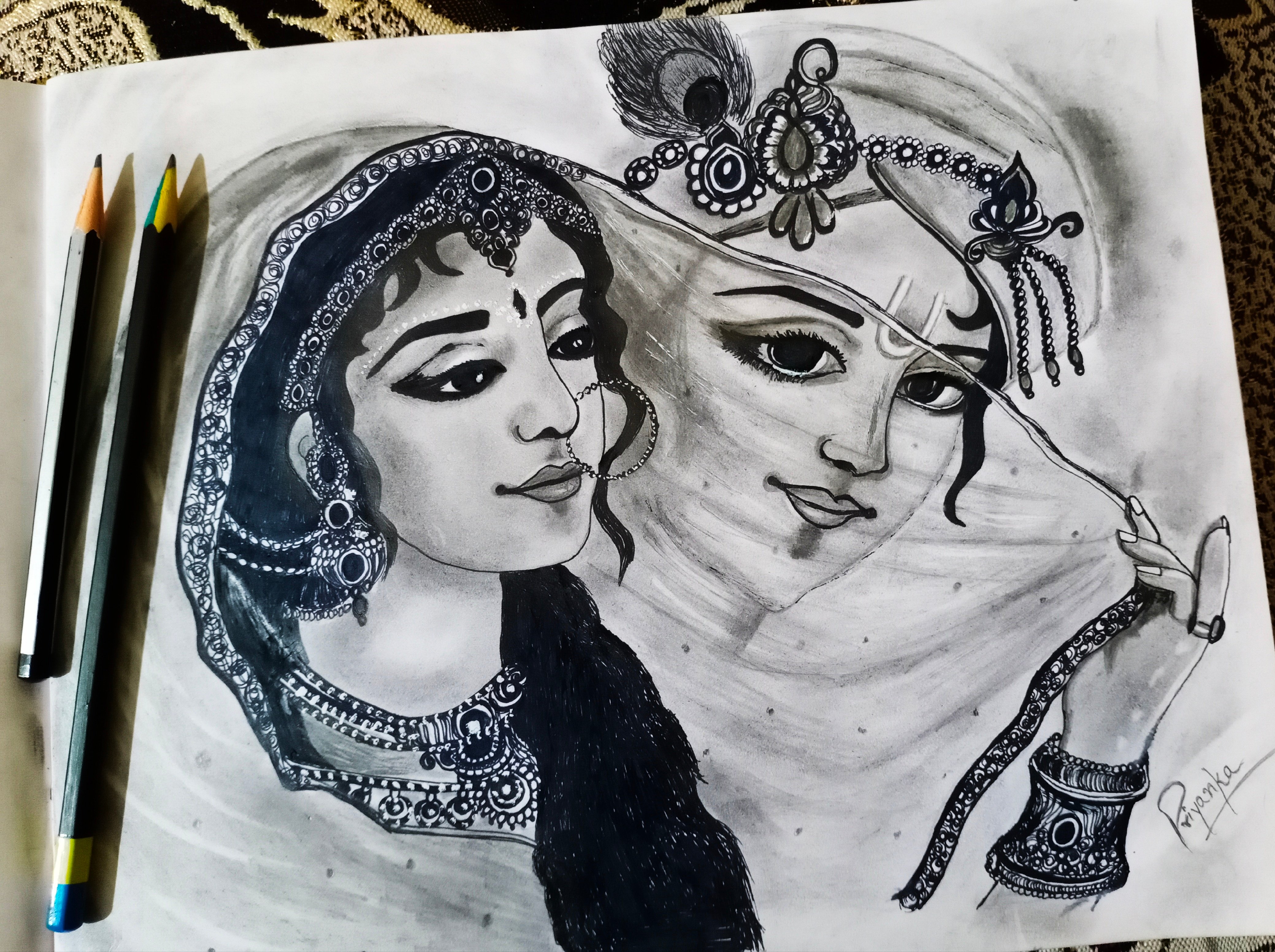 Radha Krishna Sketch Drawing