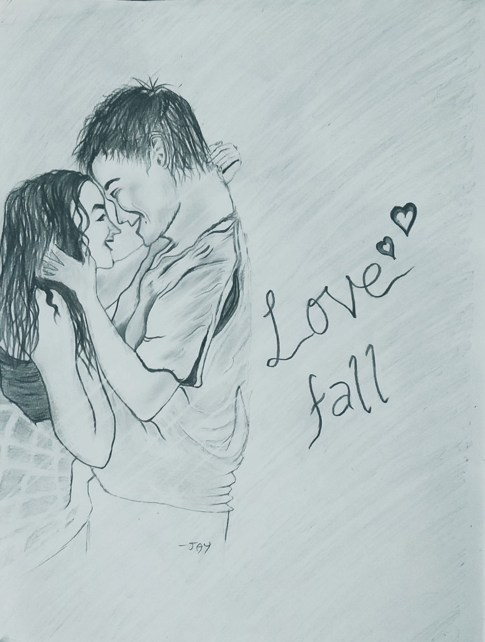 Rain Love Couple Drawing