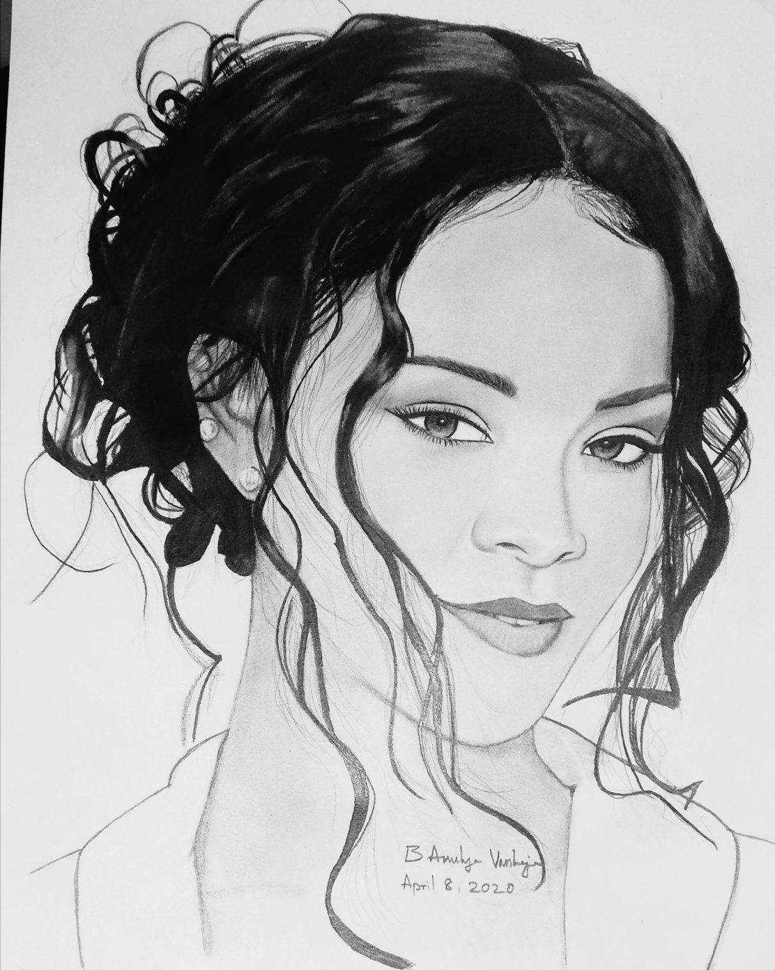 Rihanna Photo Pencil Drawing