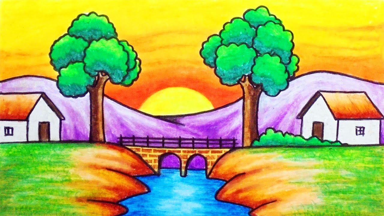 Scenery drawing||nature drawing with pastel color - YouTube-saigonsouth.com.vn