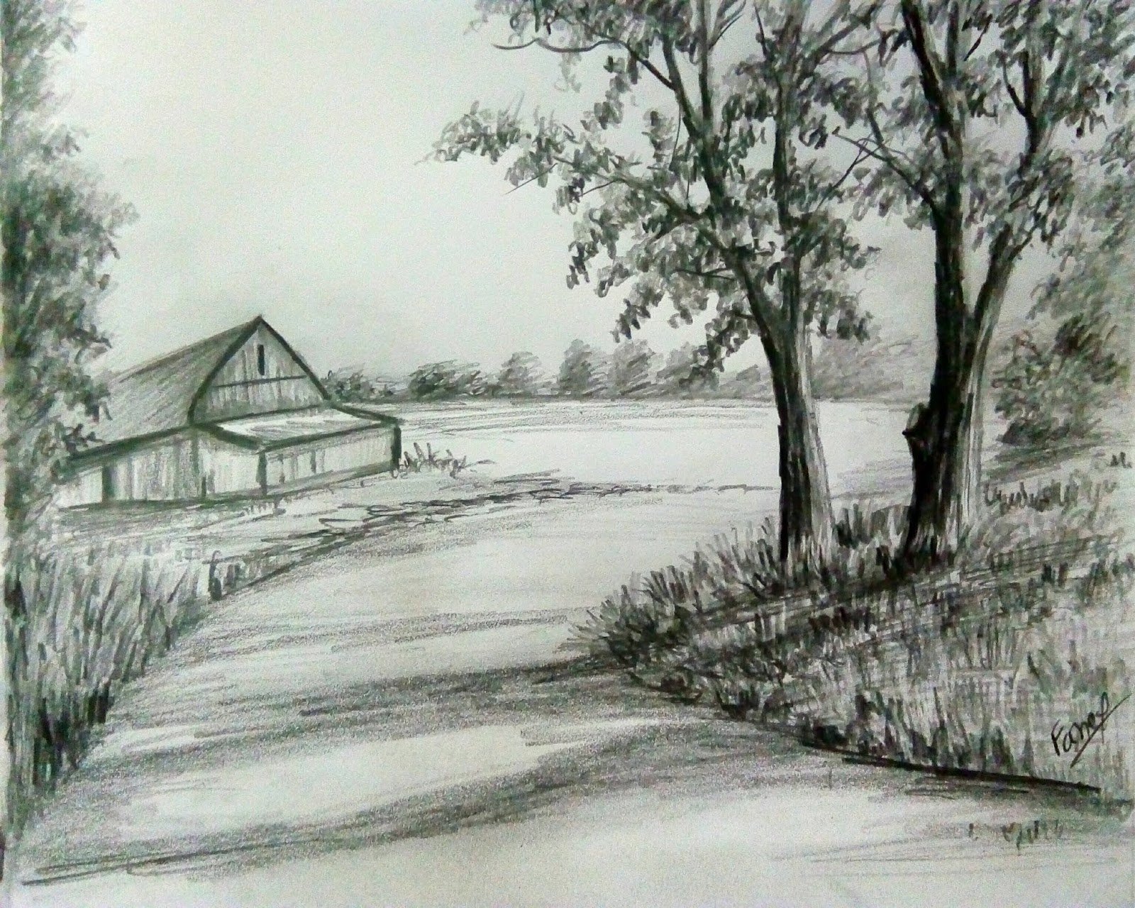 Scenery Drawing, Pencil, Sketch, Colorful, Realistic Art Images