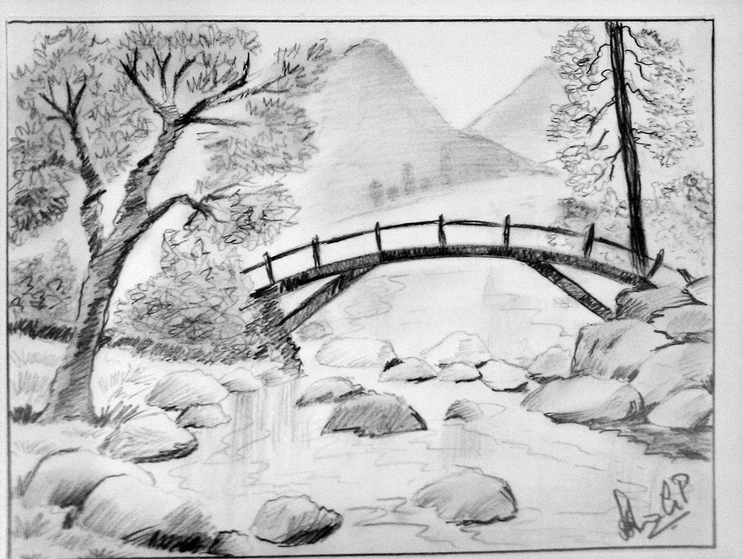 Scenery Sketch Drawing Beautiful Image