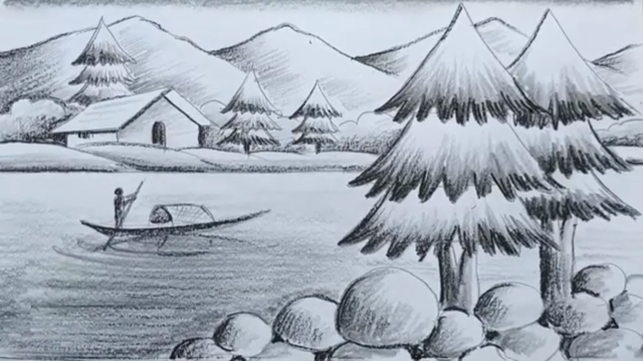 Scenery Sketch Drawing High-Quality