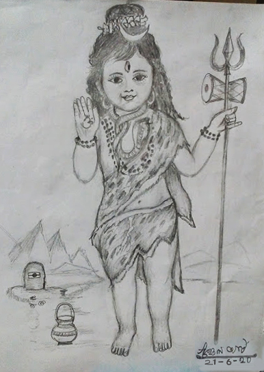 Black & White Lord Shiva Pencil Sketch, Size: A4