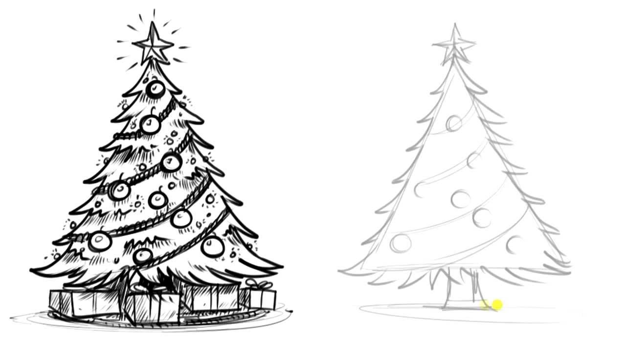 Xmas Tree Drawing Beautiful Image