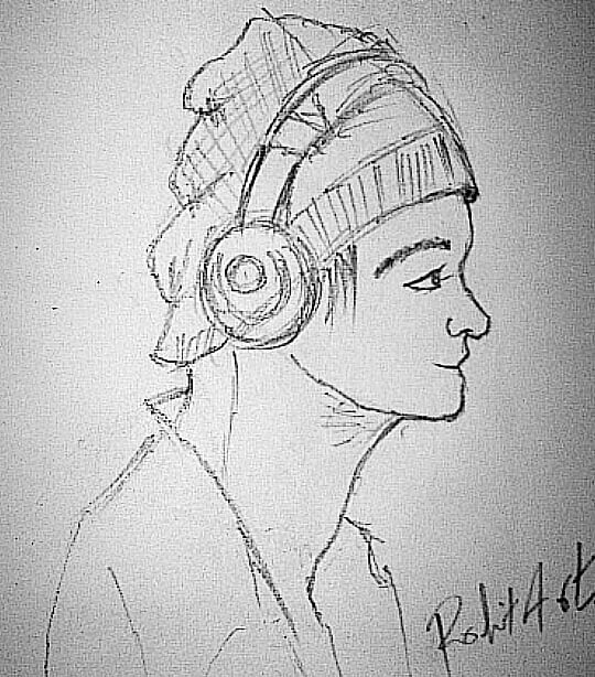 Boy Listening Music Drawing