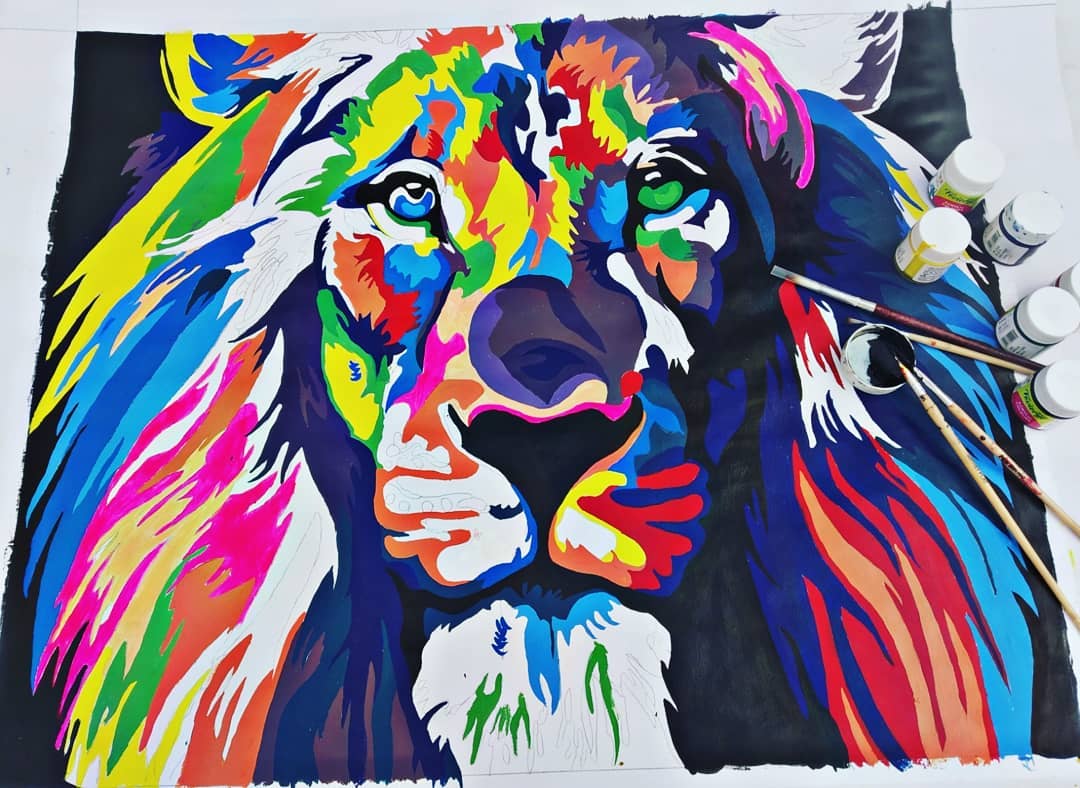 Colored Lion Portrait Drawing