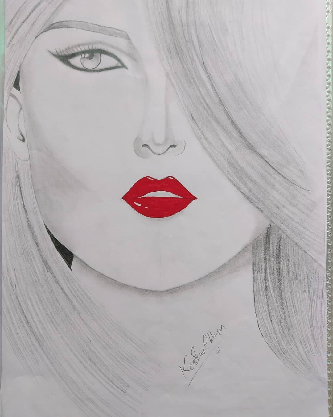 Girl Red Lips Drawing