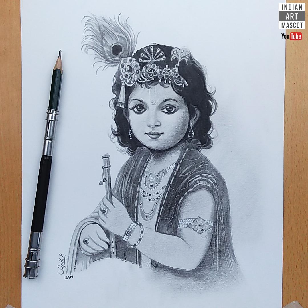 Baala Lord Krishna Drawing by Sushmitha Shetty - Fine Art America