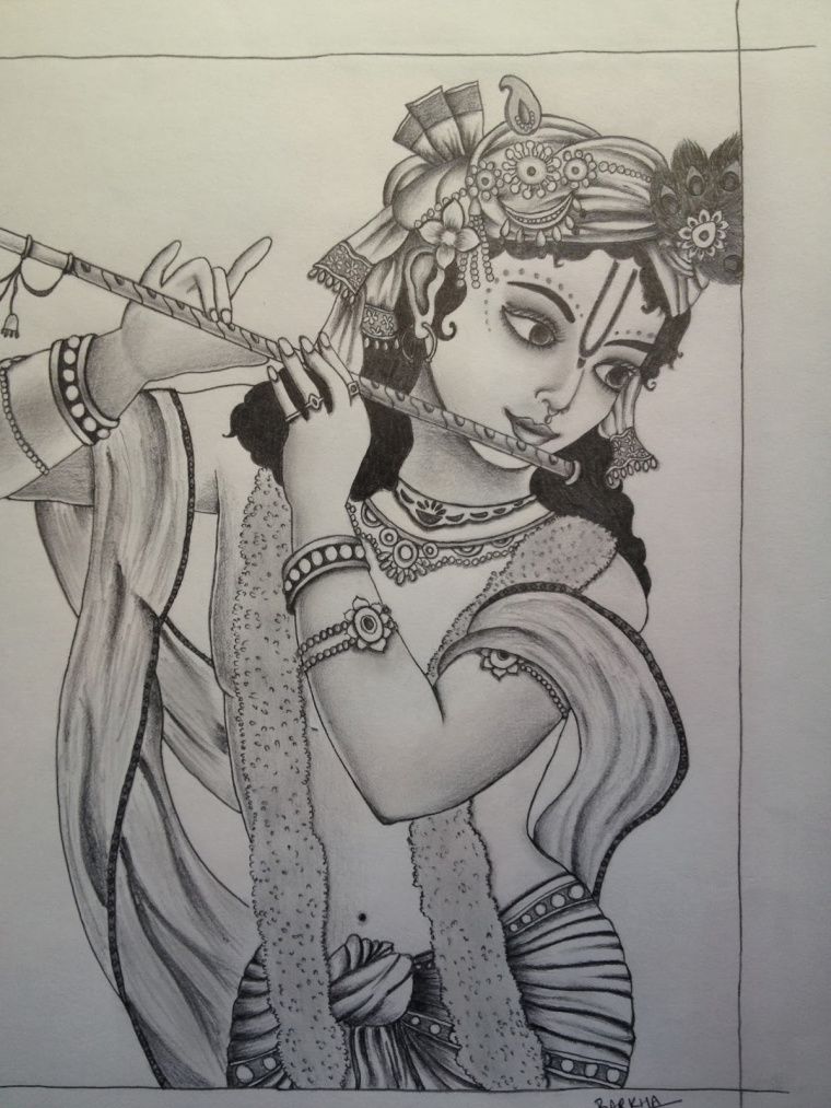 Lord Krishna Drawing Sketch
