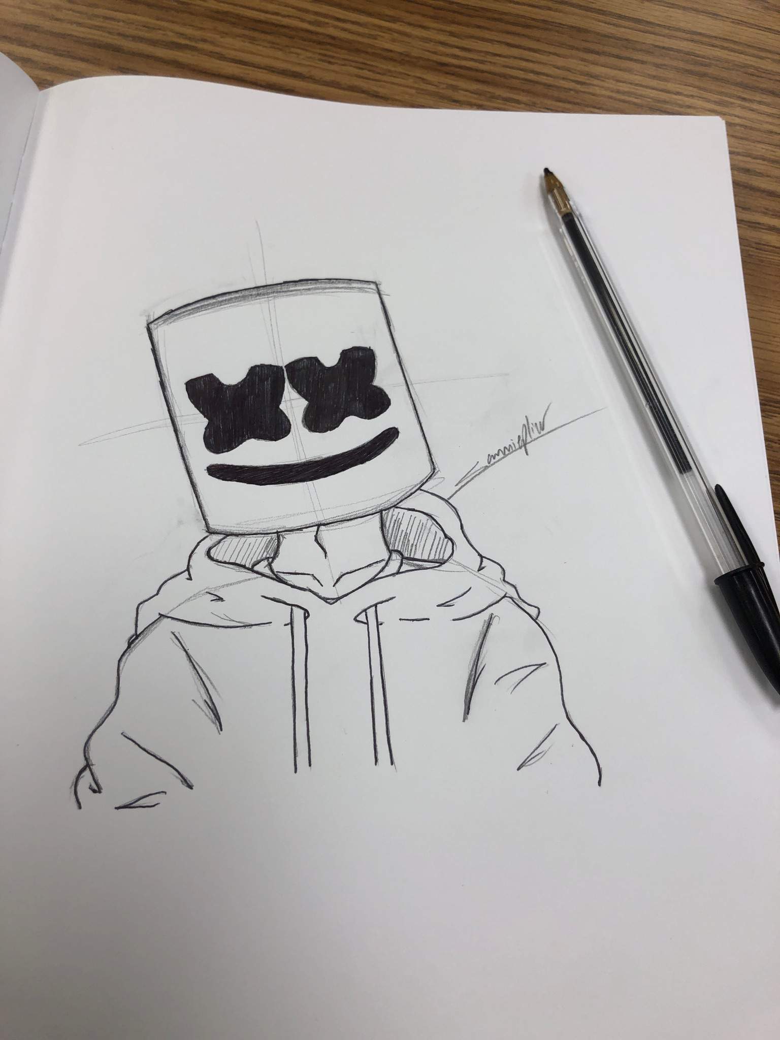 Sketch of marshmello finished with pencil 2H  8B on paper  Traditional  art Dj Marshmellow