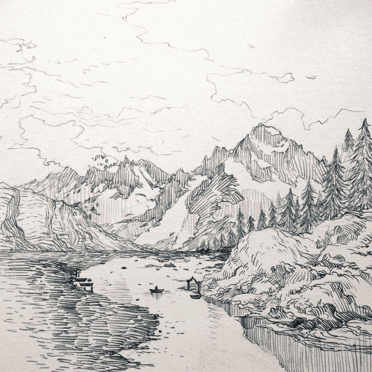 River Landscape Drawing Pics