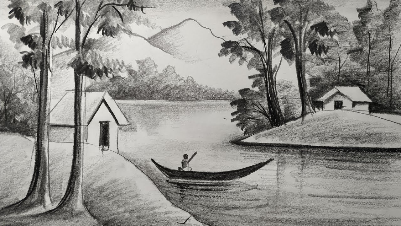 River Mountain Drawing Image