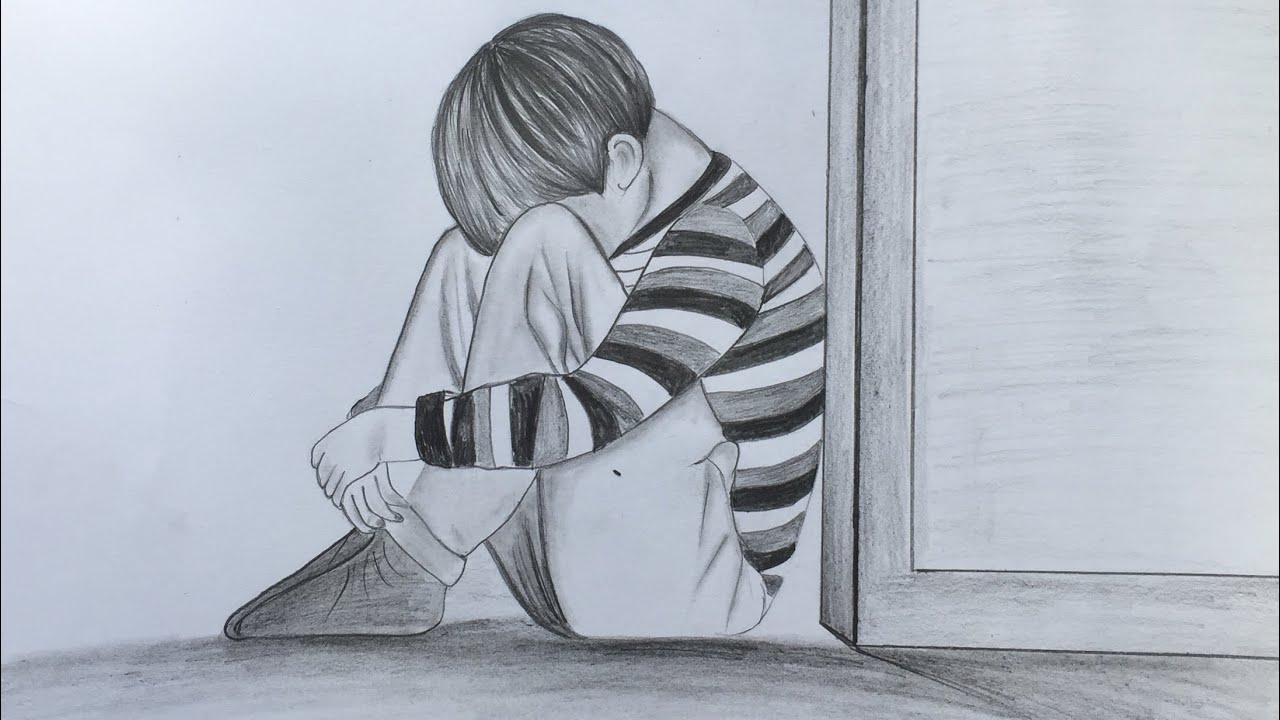 Sad Boy Art Drawing - Drawing Skill