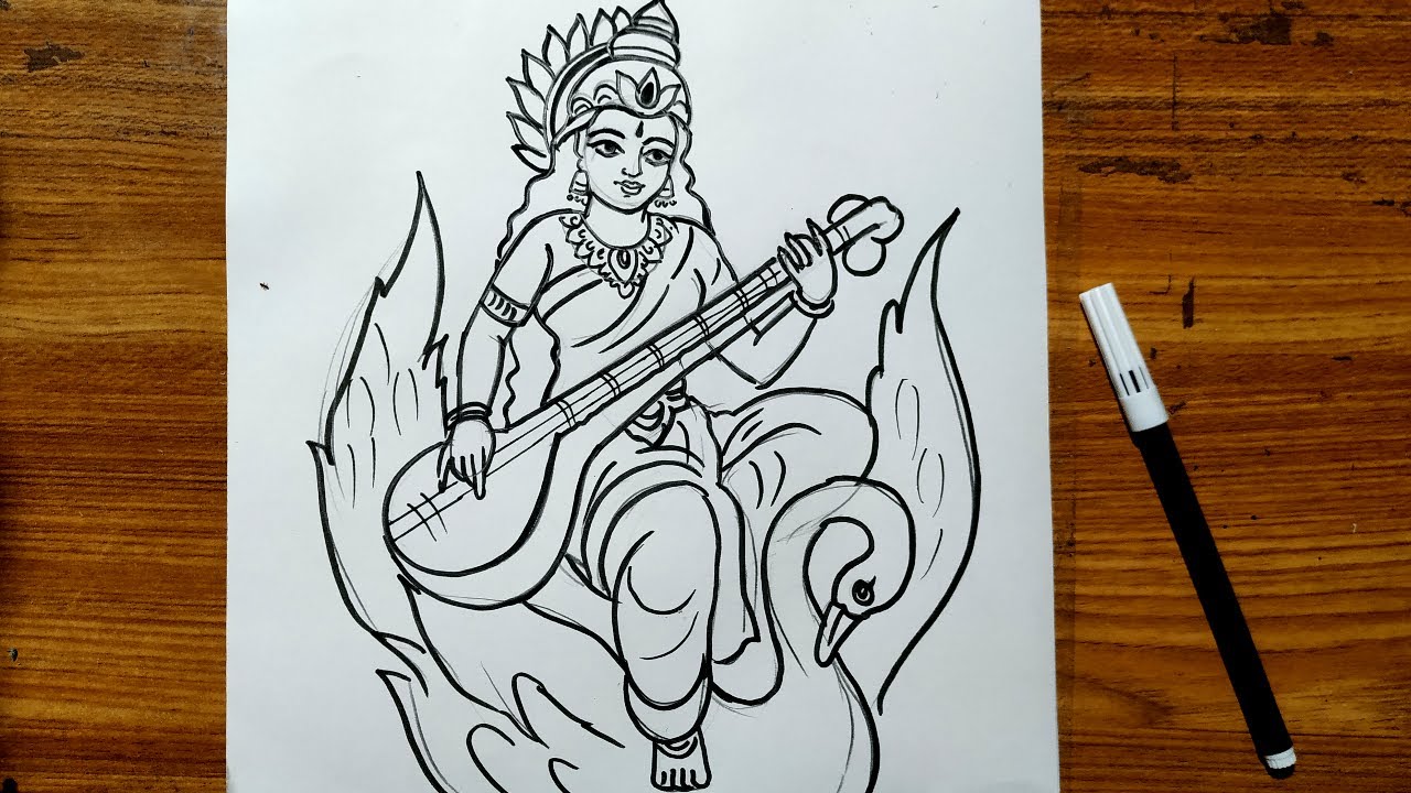 Maa Saraswati drawing by Sharad Arts... - Sharad Drawings Art | Facebook-saigonsouth.com.vn