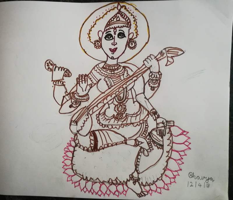 Saraswati Drawing Beautiful Image