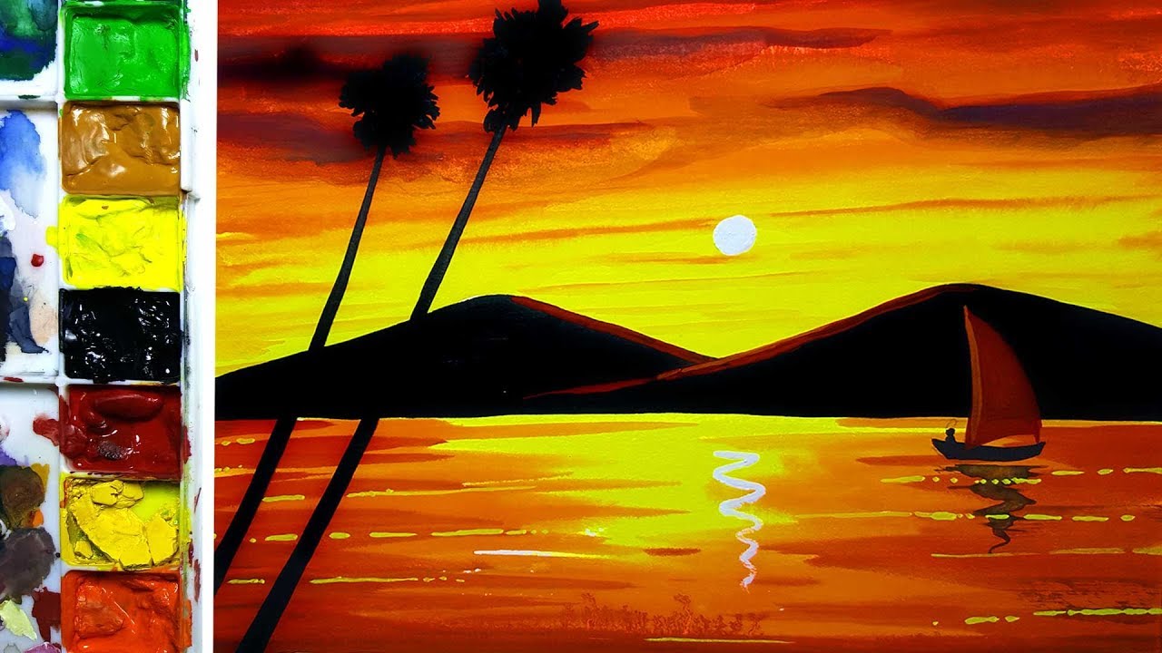 Sunset Drawing High-Quality