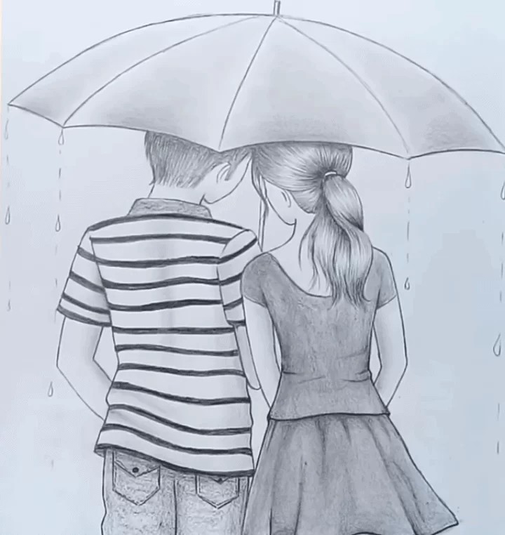 drawings of a girl and a boy in love