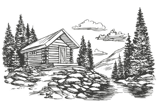 Cabin Drawing Beautiful Art