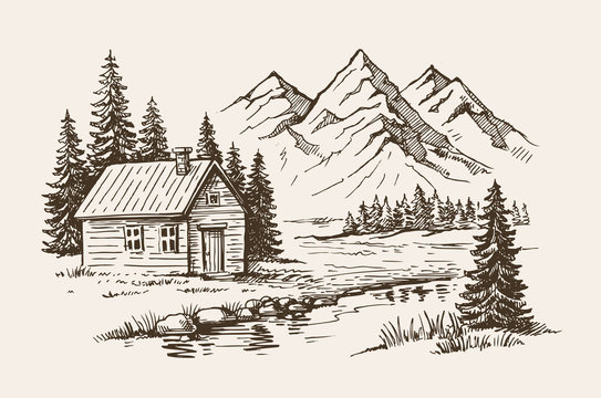 Cabin Drawing Picture