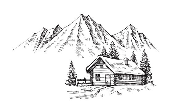 Cabin Drawing Sketch