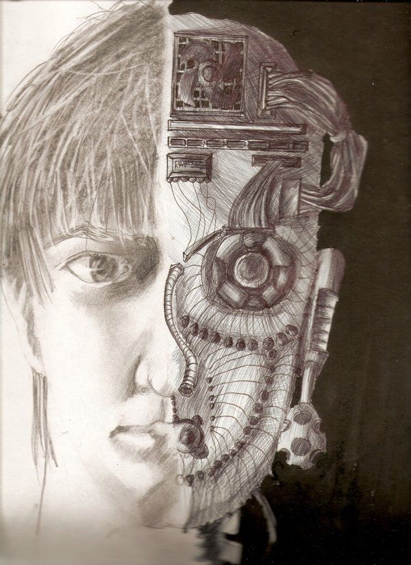 Half Human Half Robot Drawing Photo