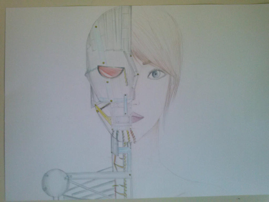 Half Human Half Robot Drawing Realistic