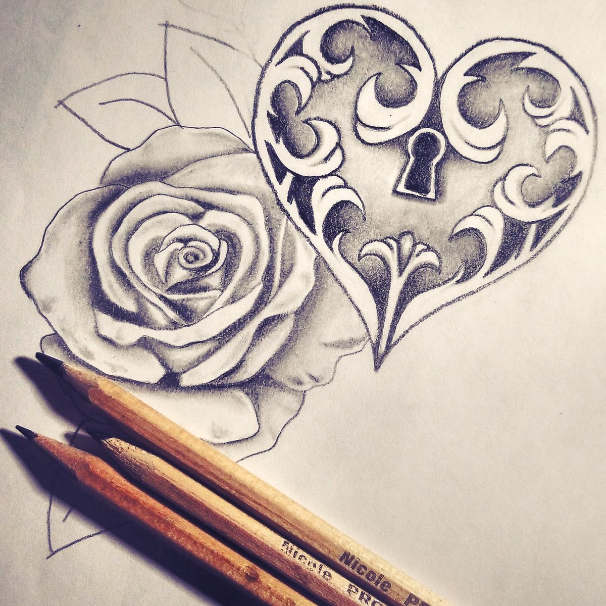Heart And Rose Art Drawing