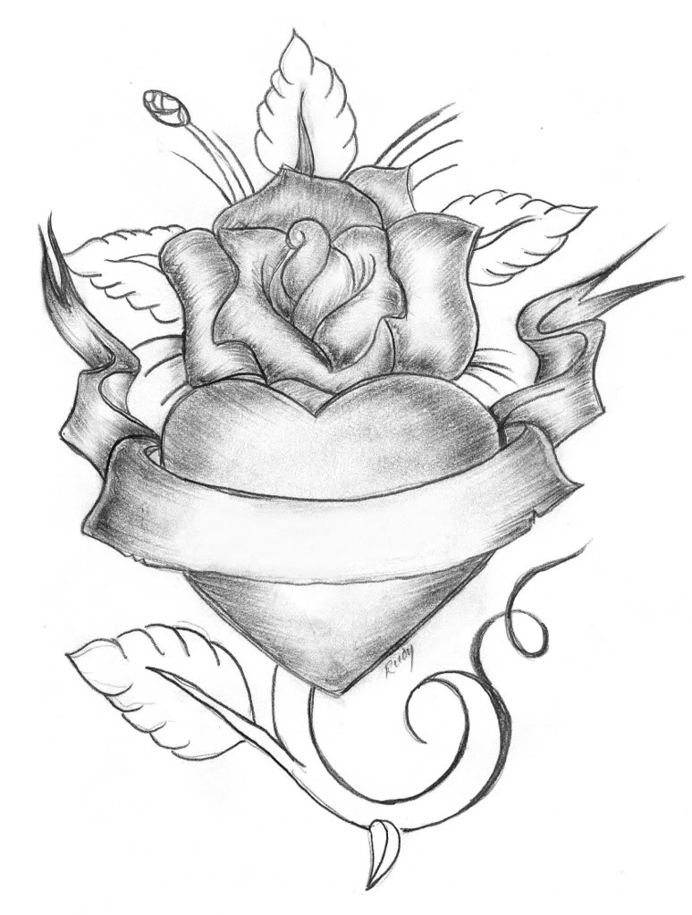 Heart And Rose Drawing Photos