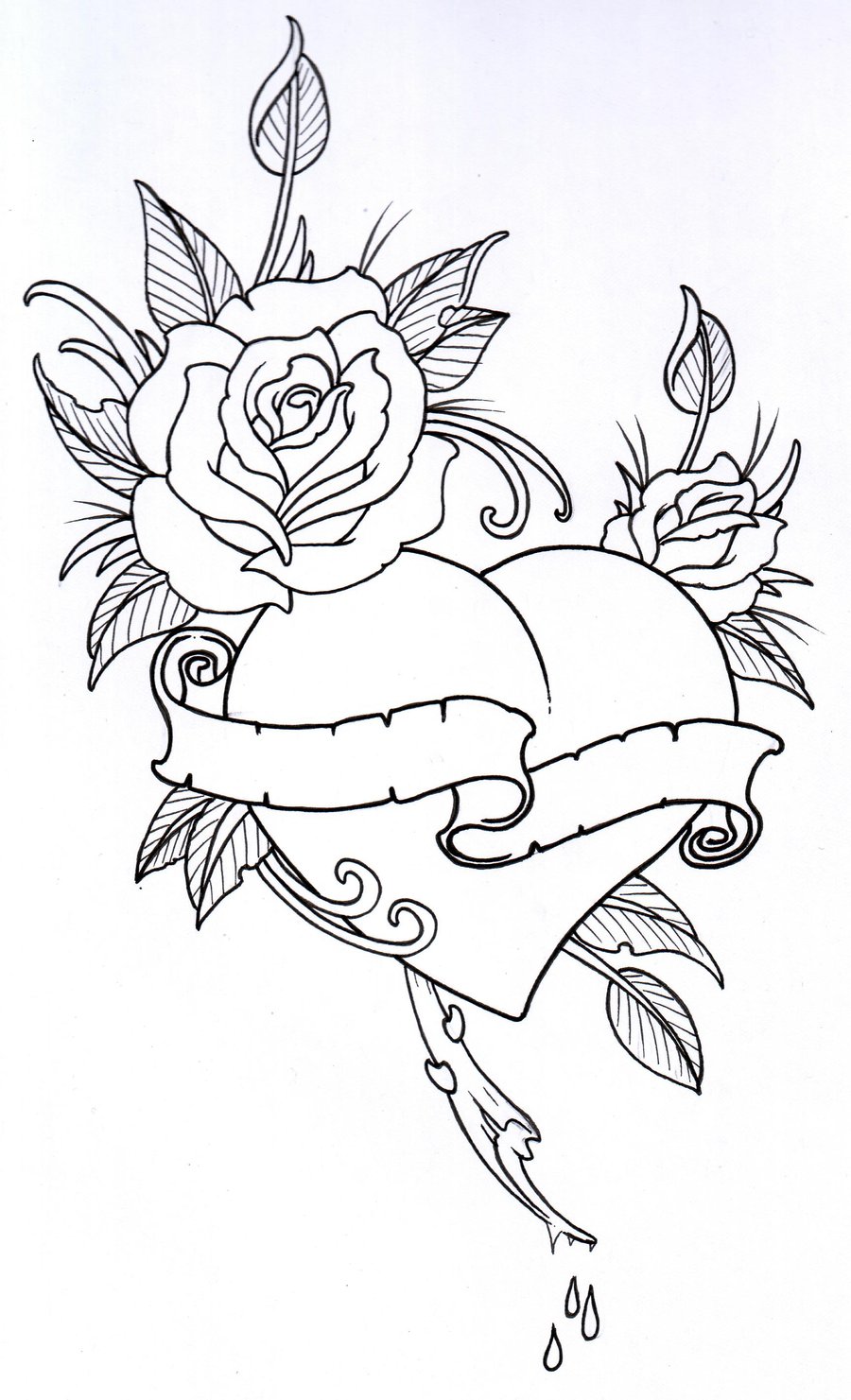 Heart And Rose Pencil Drawings