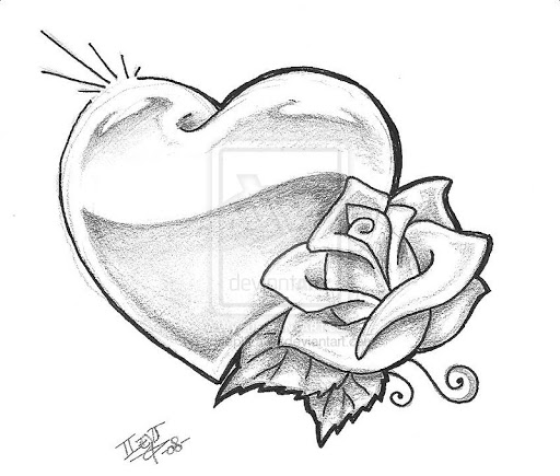 Heart And Rose Drawing Sketch