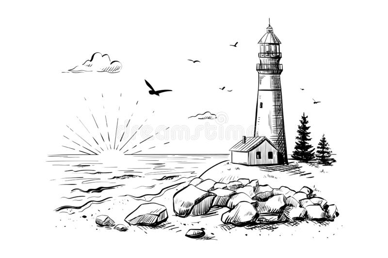 Lighthouse Drawing Beautiful Image