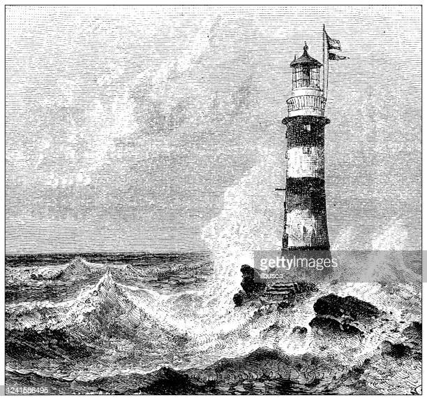 Antique illustration: Eddystone Lighthouse