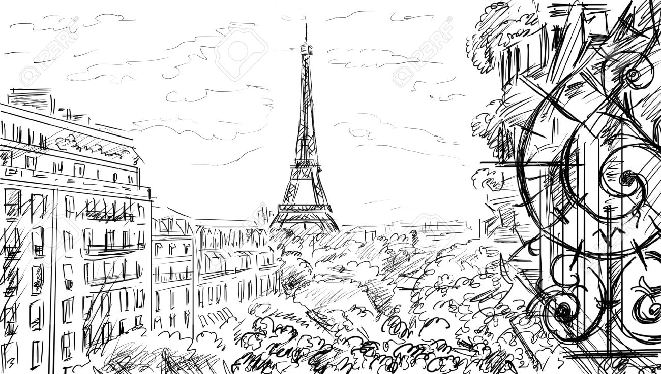 Street in Paris – sketch  illustration