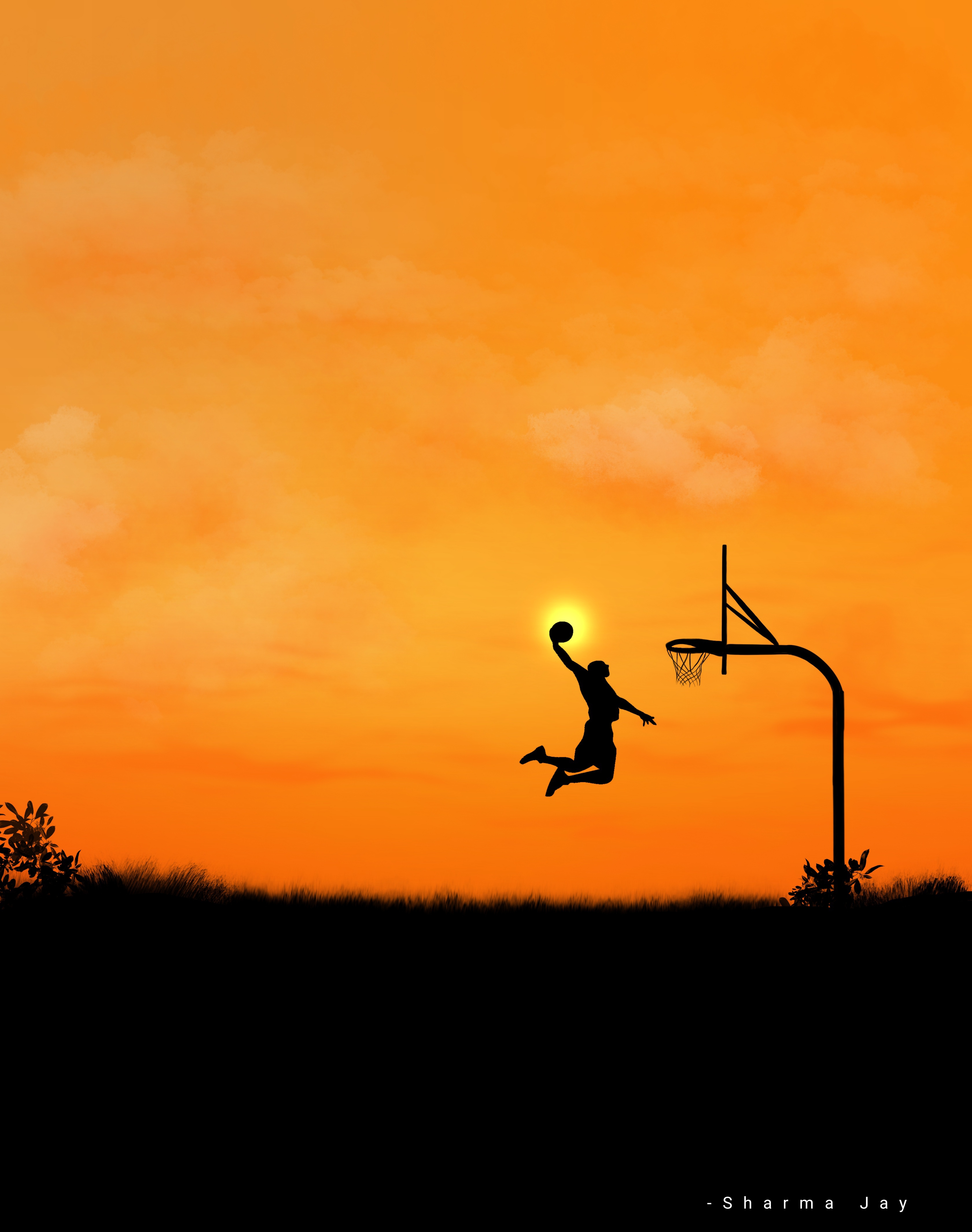 Sunset Basketball Scenery Digital Art